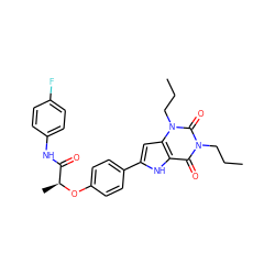 CCCn1c(=O)c2[nH]c(-c3ccc(O[C@@H](C)C(=O)Nc4ccc(F)cc4)cc3)cc2n(CCC)c1=O ZINC000013678692