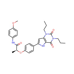 CCCn1c(=O)c2[nH]c(-c3ccc(O[C@@H](C)C(=O)Nc4ccc(OC)cc4)cc3)cc2n(CCC)c1=O ZINC000013678705