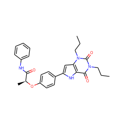 CCCn1c(=O)c2[nH]c(-c3ccc(O[C@@H](C)C(=O)Nc4ccccc4)cc3)cc2n(CCC)c1=O ZINC000013678701