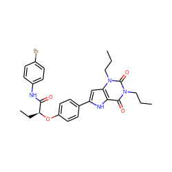 CCCn1c(=O)c2[nH]c(-c3ccc(O[C@@H](CC)C(=O)Nc4ccc(Br)cc4)cc3)cc2n(CCC)c1=O ZINC000028567485