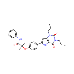 CCCn1c(=O)c2[nH]c(-c3ccc(OC(C)(C)C(=O)Nc4ccccc4)cc3)cc2n(CCC)c1=O ZINC000013678712