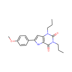 CCCn1c(=O)c2[nH]c(-c3ccc(OC)cc3)cc2n(CCC)c1=O ZINC000040829377