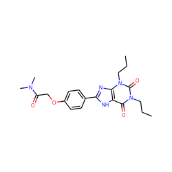 CCCn1c(=O)c2[nH]c(-c3ccc(OCC(=O)N(C)C)cc3)nc2n(CCC)c1=O ZINC000028763884