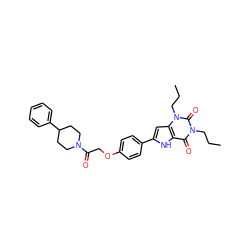 CCCn1c(=O)c2[nH]c(-c3ccc(OCC(=O)N4CCC(c5ccccc5)CC4)cc3)cc2n(CCC)c1=O ZINC000029057671