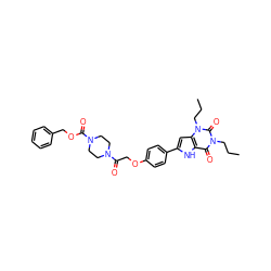 CCCn1c(=O)c2[nH]c(-c3ccc(OCC(=O)N4CCN(C(=O)OCc5ccccc5)CC4)cc3)cc2n(CCC)c1=O ZINC000029059291