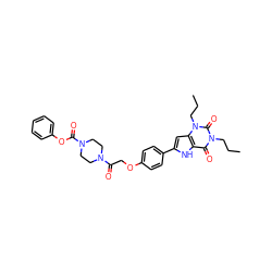 CCCn1c(=O)c2[nH]c(-c3ccc(OCC(=O)N4CCN(C(=O)Oc5ccccc5)CC4)cc3)cc2n(CCC)c1=O ZINC000029059468