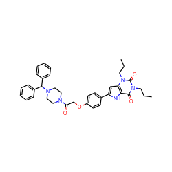 CCCn1c(=O)c2[nH]c(-c3ccc(OCC(=O)N4CCN(C(c5ccccc5)c5ccccc5)CC4)cc3)cc2n(CCC)c1=O ZINC000029059296