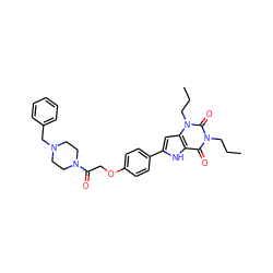 CCCn1c(=O)c2[nH]c(-c3ccc(OCC(=O)N4CCN(Cc5ccccc5)CC4)cc3)cc2n(CCC)c1=O ZINC000029058129