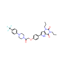 CCCn1c(=O)c2[nH]c(-c3ccc(OCC(=O)N4CCN(c5ccc(C(F)(F)F)cc5)CC4)cc3)cc2n(CCC)c1=O ZINC000029058533