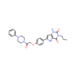 CCCn1c(=O)c2[nH]c(-c3ccc(OCC(=O)N4CCN(c5ccccc5)CC4)cc3)cc2n(C)c1=O ZINC000029058523