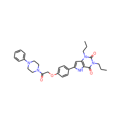 CCCn1c(=O)c2[nH]c(-c3ccc(OCC(=O)N4CCN(c5ccccc5)CC4)cc3)cc2n(CCC)c1=O ZINC000003842092