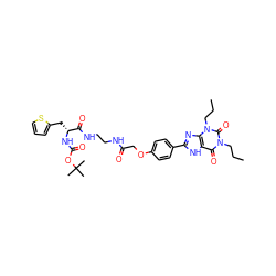 CCCn1c(=O)c2[nH]c(-c3ccc(OCC(=O)NCCNC(=O)[C@@H](Cc4cccs4)NC(=O)OC(C)(C)C)cc3)nc2n(CCC)c1=O ZINC000029545968