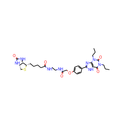 CCCn1c(=O)c2[nH]c(-c3ccc(OCC(=O)NCCNC(=O)CCCC[C@@H]4SC[C@@H]5NC(=O)N[C@H]45)cc3)nc2n(CCC)c1=O ZINC000028764234