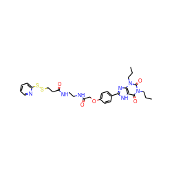 CCCn1c(=O)c2[nH]c(-c3ccc(OCC(=O)NCCNC(=O)CCSSc4ccccn4)cc3)nc2n(CCC)c1=O ZINC000025999385