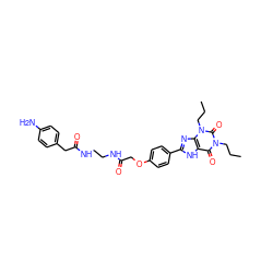 CCCn1c(=O)c2[nH]c(-c3ccc(OCC(=O)NCCNC(=O)Cc4ccc(N)cc4)cc3)nc2n(CCC)c1=O ZINC000025996020