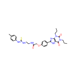 CCCn1c(=O)c2[nH]c(-c3ccc(OCC(=O)NCCNC(=S)Nc4ccc(C)cc4)cc3)nc2n(CCC)c1=O ZINC000025999163