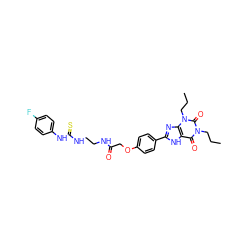 CCCn1c(=O)c2[nH]c(-c3ccc(OCC(=O)NCCNC(=S)Nc4ccc(F)cc4)cc3)nc2n(CCC)c1=O ZINC000025993990