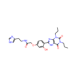 CCCn1c(=O)c2[nH]c(-c3ccc(OCC(=O)NCCc4c[nH]cn4)cc3O)nc2n(CCC)c1=O ZINC000027715007