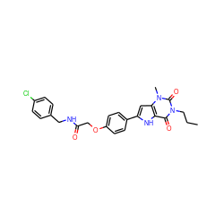 CCCn1c(=O)c2[nH]c(-c3ccc(OCC(=O)NCc4ccc(Cl)cc4)cc3)cc2n(C)c1=O ZINC000013678864