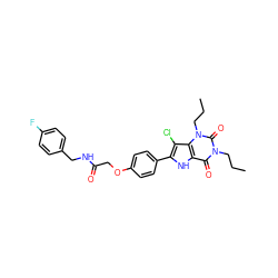 CCCn1c(=O)c2[nH]c(-c3ccc(OCC(=O)NCc4ccc(F)cc4)cc3)c(Cl)c2n(CCC)c1=O ZINC000013678881