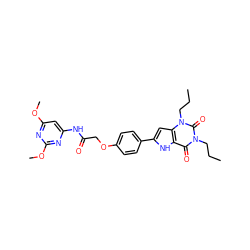 CCCn1c(=O)c2[nH]c(-c3ccc(OCC(=O)Nc4cc(OC)nc(OC)n4)cc3)cc2n(CCC)c1=O ZINC000013678904