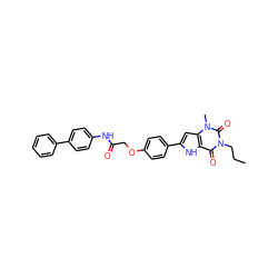 CCCn1c(=O)c2[nH]c(-c3ccc(OCC(=O)Nc4ccc(-c5ccccc5)cc4)cc3)cc2n(C)c1=O ZINC000013678816