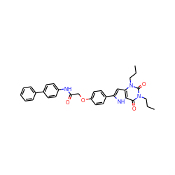 CCCn1c(=O)c2[nH]c(-c3ccc(OCC(=O)Nc4ccc(-c5ccccc5)cc4)cc3)cc2n(CCC)c1=O ZINC000028566494