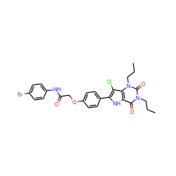 CCCn1c(=O)c2[nH]c(-c3ccc(OCC(=O)Nc4ccc(Br)cc4)cc3)c(Cl)c2n(CCC)c1=O ZINC000028567634