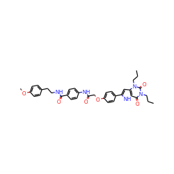 CCCn1c(=O)c2[nH]c(-c3ccc(OCC(=O)Nc4ccc(C(=O)NCCc5ccc(OC)cc5)cc4)cc3)cc2n(CCC)c1=O ZINC000028567161