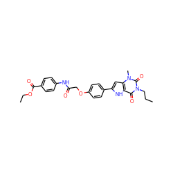 CCCn1c(=O)c2[nH]c(-c3ccc(OCC(=O)Nc4ccc(C(=O)OCC)cc4)cc3)cc2n(C)c1=O ZINC000013678824