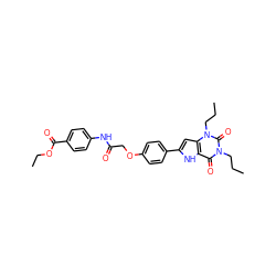 CCCn1c(=O)c2[nH]c(-c3ccc(OCC(=O)Nc4ccc(C(=O)OCC)cc4)cc3)cc2n(CCC)c1=O ZINC000028566585