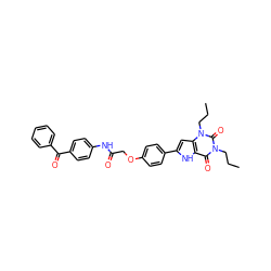 CCCn1c(=O)c2[nH]c(-c3ccc(OCC(=O)Nc4ccc(C(=O)c5ccccc5)cc4)cc3)cc2n(CCC)c1=O ZINC000028567483