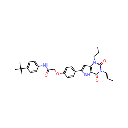 CCCn1c(=O)c2[nH]c(-c3ccc(OCC(=O)Nc4ccc(C(C)(C)C)cc4)cc3)cc2n(CCC)c1=O ZINC000013678710