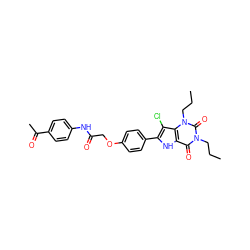 CCCn1c(=O)c2[nH]c(-c3ccc(OCC(=O)Nc4ccc(C(C)=O)cc4)cc3)c(Cl)c2n(CCC)c1=O ZINC000018804849