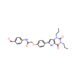 CCCn1c(=O)c2[nH]c(-c3ccc(OCC(=O)Nc4ccc(C=O)cc4)cc3)cc2n(CCC)c1=O ZINC000013678754