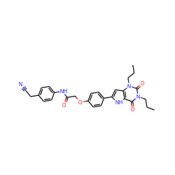 CCCn1c(=O)c2[nH]c(-c3ccc(OCC(=O)Nc4ccc(CC#N)cc4)cc3)cc2n(CCC)c1=O ZINC000013678722