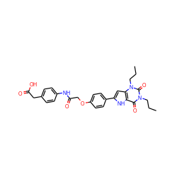 CCCn1c(=O)c2[nH]c(-c3ccc(OCC(=O)Nc4ccc(CC(=O)O)cc4)cc3)cc2n(CCC)c1=O ZINC000013678746