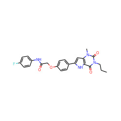 CCCn1c(=O)c2[nH]c(-c3ccc(OCC(=O)Nc4ccc(F)cc4)cc3)cc2n(C)c1=O ZINC000013678818