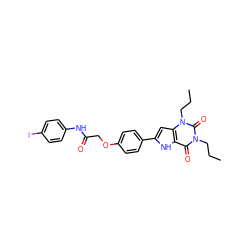 CCCn1c(=O)c2[nH]c(-c3ccc(OCC(=O)Nc4ccc(I)cc4)cc3)cc2n(CCC)c1=O ZINC000028567687