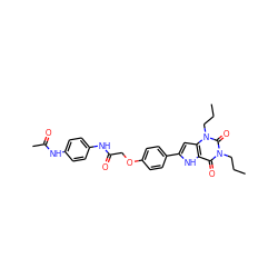 CCCn1c(=O)c2[nH]c(-c3ccc(OCC(=O)Nc4ccc(NC(C)=O)cc4)cc3)cc2n(CCC)c1=O ZINC000013678726