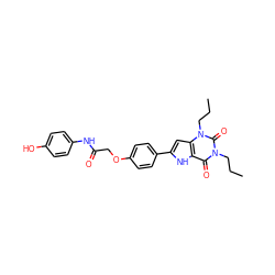 CCCn1c(=O)c2[nH]c(-c3ccc(OCC(=O)Nc4ccc(O)cc4)cc3)cc2n(CCC)c1=O ZINC000013678747