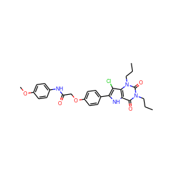 CCCn1c(=O)c2[nH]c(-c3ccc(OCC(=O)Nc4ccc(OC)cc4)cc3)c(Cl)c2n(CCC)c1=O ZINC000013678738