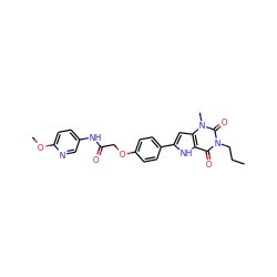 CCCn1c(=O)c2[nH]c(-c3ccc(OCC(=O)Nc4ccc(OC)nc4)cc3)cc2n(C)c1=O ZINC000013678900