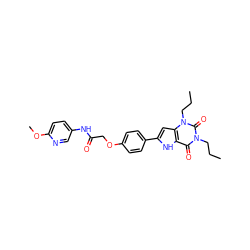 CCCn1c(=O)c2[nH]c(-c3ccc(OCC(=O)Nc4ccc(OC)nc4)cc3)cc2n(CCC)c1=O ZINC000013678902