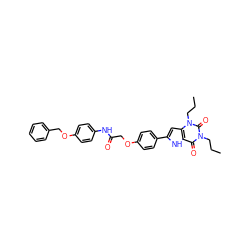 CCCn1c(=O)c2[nH]c(-c3ccc(OCC(=O)Nc4ccc(OCc5ccccc5)cc4)cc3)cc2n(CCC)c1=O ZINC000028567159