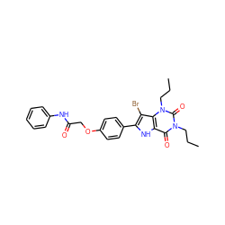 CCCn1c(=O)c2[nH]c(-c3ccc(OCC(=O)Nc4ccccc4)cc3)c(Br)c2n(CCC)c1=O ZINC000028567577