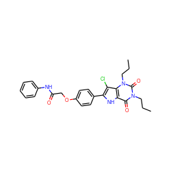 CCCn1c(=O)c2[nH]c(-c3ccc(OCC(=O)Nc4ccccc4)cc3)c(Cl)c2n(CCC)c1=O ZINC000013678749