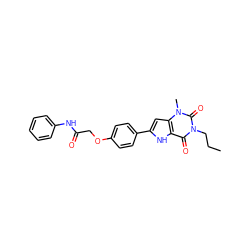 CCCn1c(=O)c2[nH]c(-c3ccc(OCC(=O)Nc4ccccc4)cc3)cc2n(C)c1=O ZINC000013678826