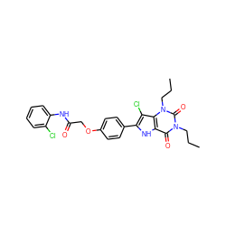 CCCn1c(=O)c2[nH]c(-c3ccc(OCC(=O)Nc4ccccc4Cl)cc3)c(Cl)c2n(CCC)c1=O ZINC000028567489