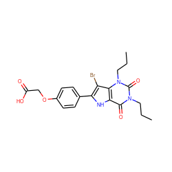 CCCn1c(=O)c2[nH]c(-c3ccc(OCC(=O)O)cc3)c(Br)c2n(CCC)c1=O ZINC000013678974